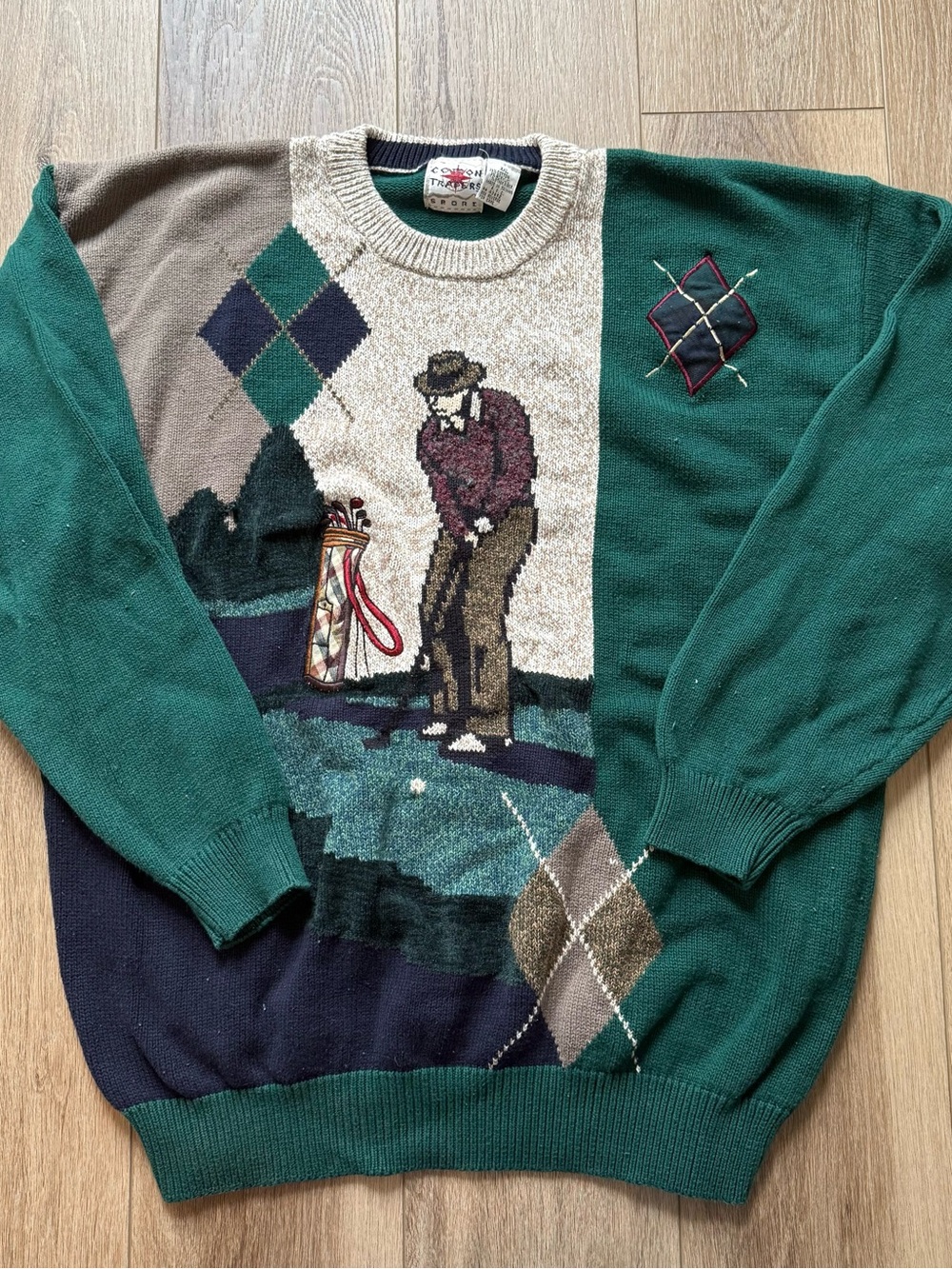Vintage Cotton Traders Green Golf Motif Crewneck Sweater - Men's XXL